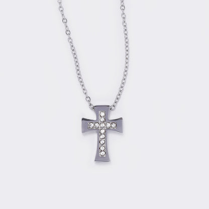 Stainless steel cz curved cross necklace - SSYN5570
