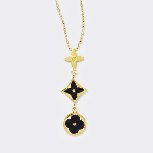 Stainless steel vertical flower stack necklace - SSYN5572