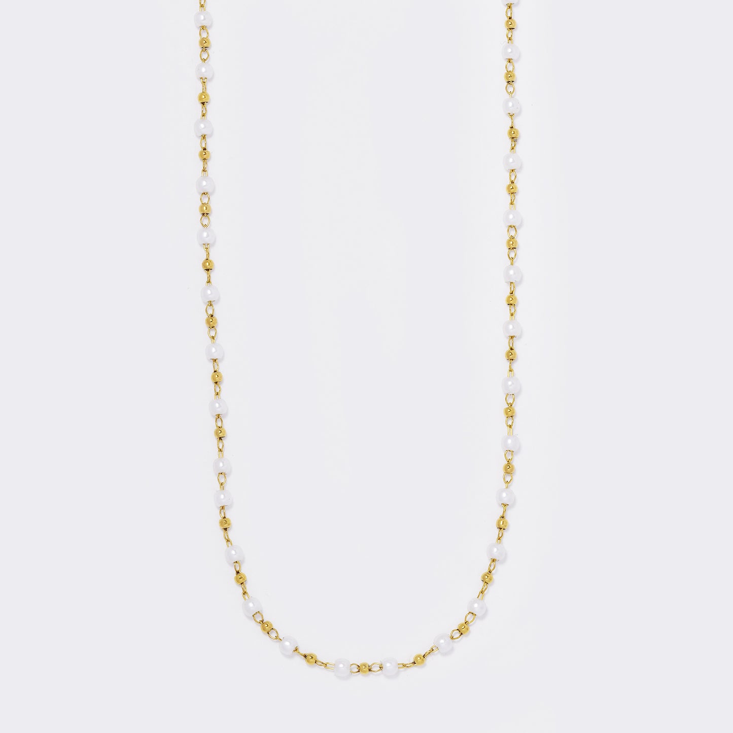 Stainless steel faux pearl and gold bead necklace - SSYN5581