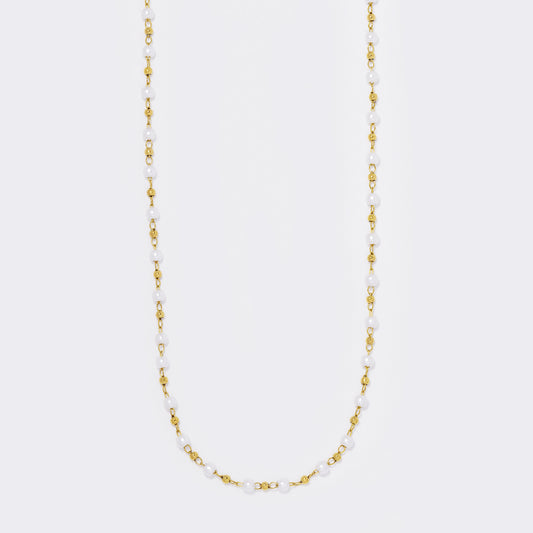 Stainless steel faux pearl and gold bead necklace - SSYN5581