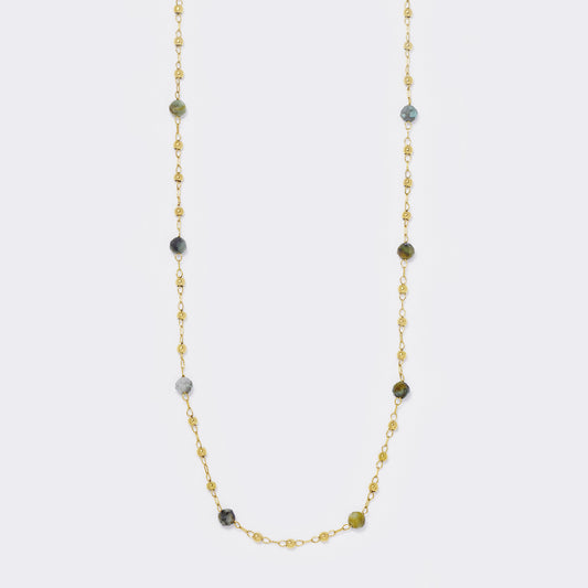 SSYN5583 - Stainless steel 50cm + 5cm multi colour beaded necklace