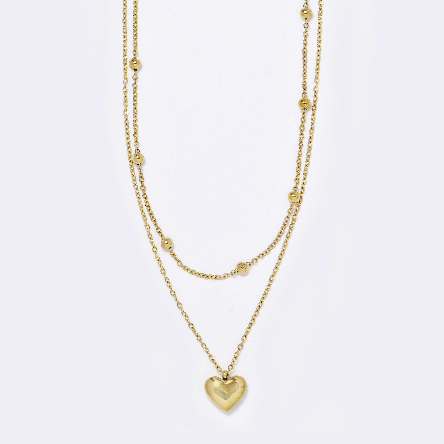 Stainless steel 2 row ball chain & chain with heart - SSYN5605