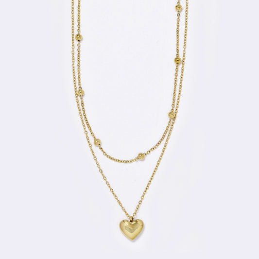 Stainless steel 2 row ball chain & chain with heart - SSYN5605