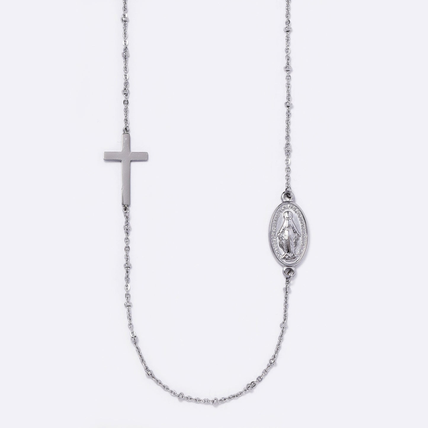 Stainless steel ball chain with cross and Mother Mary - SSYN5607