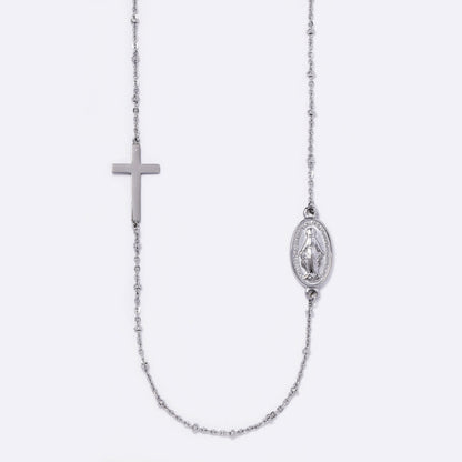 Stainless steel ball chain with cross and Mother Mary - SSYN5607