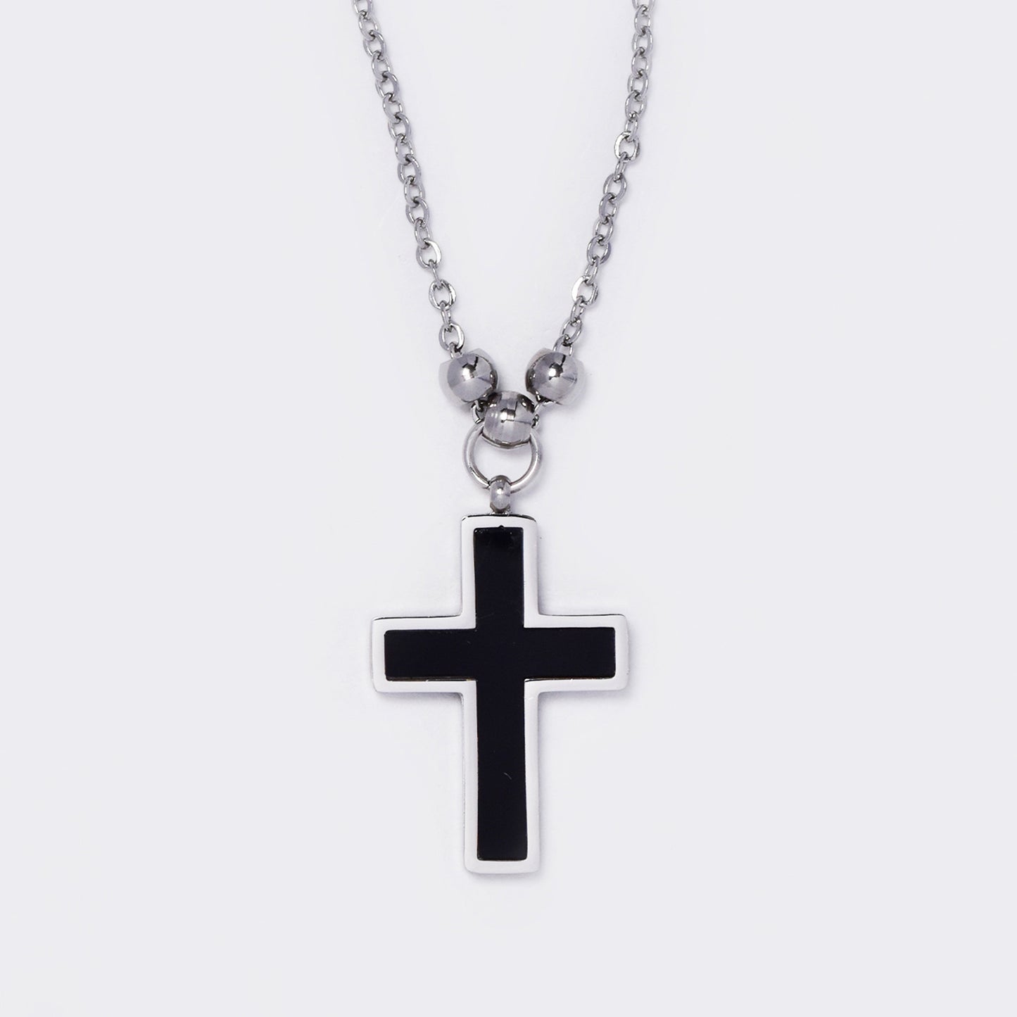 Stainless steel anchor chain with black and silver cross - SSYN5610