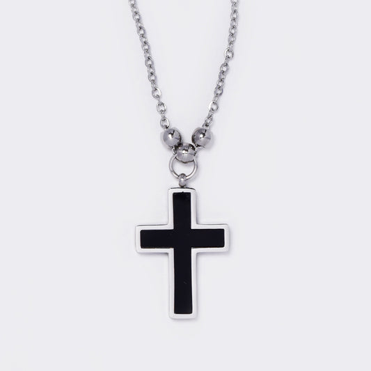 Stainless steel anchor chain with black and silver cross - SSYN5610