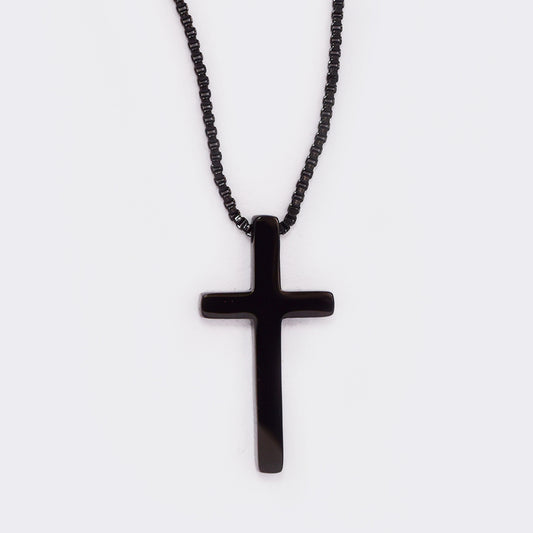 Stainless steel box chain with black cross - SSYN5611