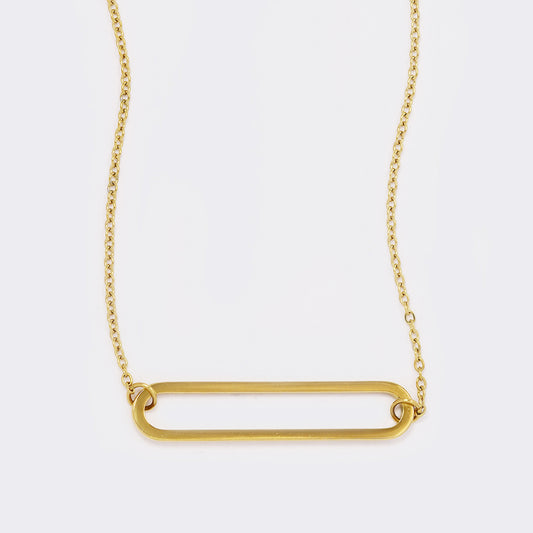 Gold steel necklace with oblong pendant - SSYN5621
