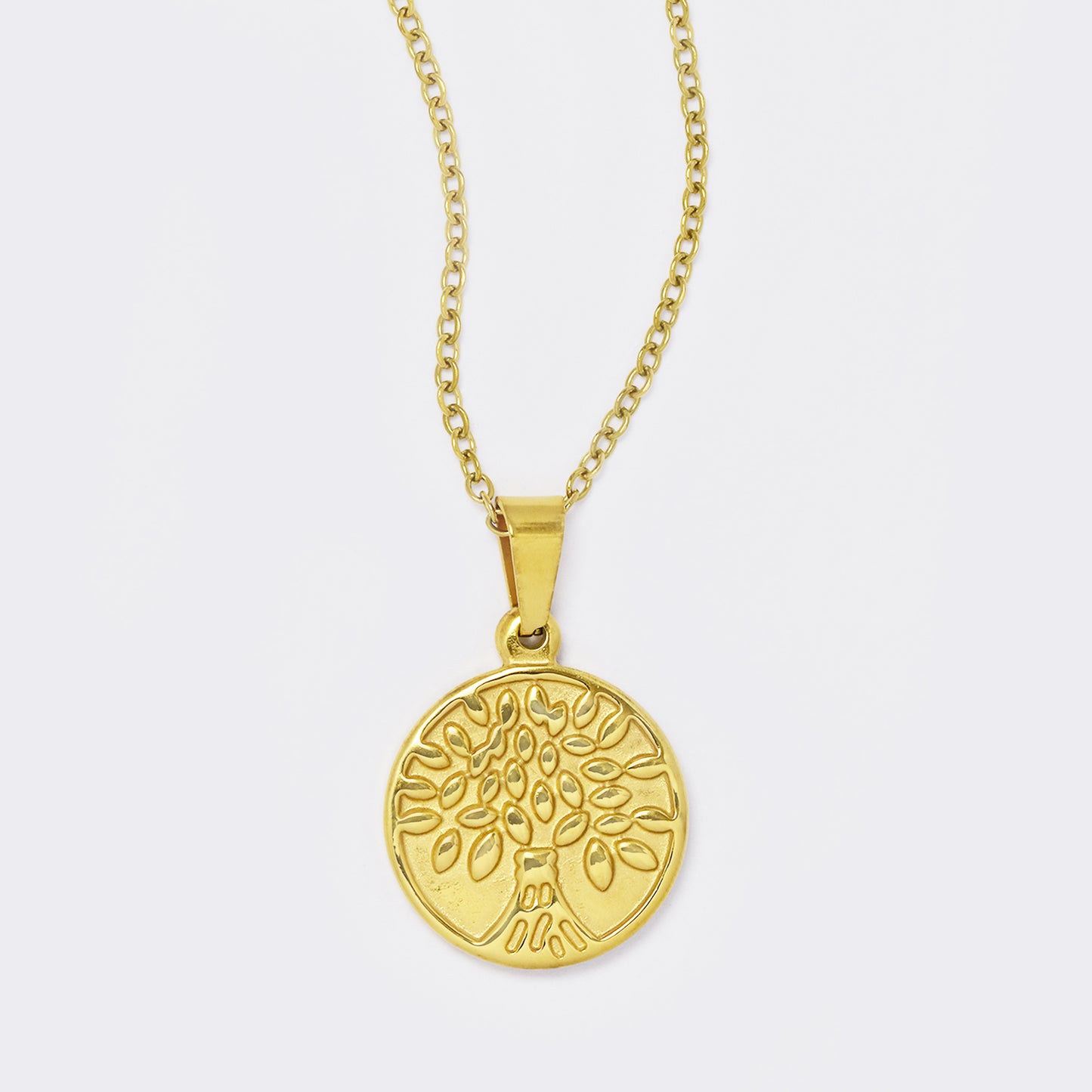 Stainless steel gold tree of life solid disk necklace - SSYN5626