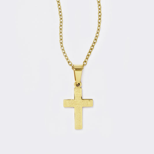 Stainless steel gold Lord's prayer small cross necklace - SSYN5629