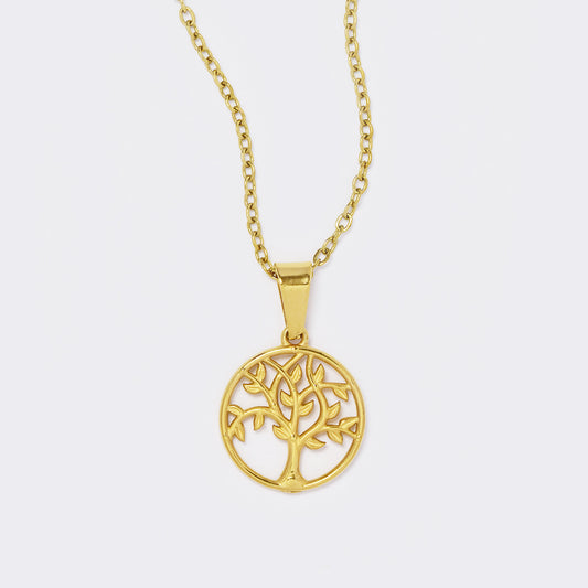 Stainless steel gold cutout tree of life necklace - SSYN5635
