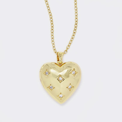 CZYN5637 - Premium brass CZ heart locket on steel chain