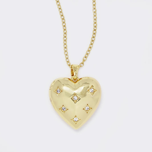 CZYN5637 - Premium brass CZ heart locket on steel chain
