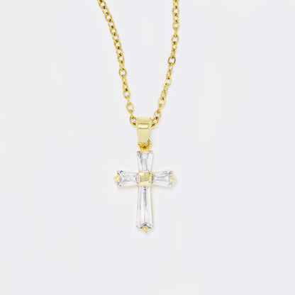 CZYN5638 - CZ cross pendant on steel chain