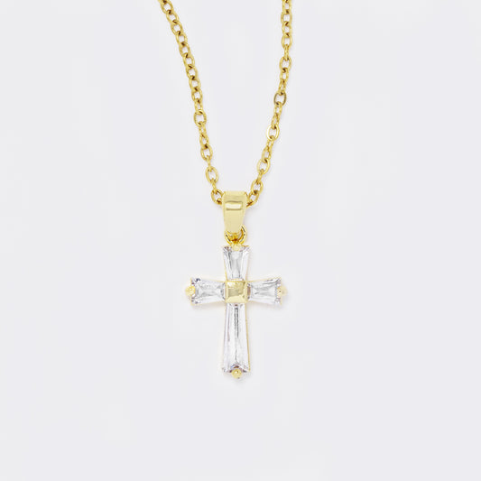 CZYN5638 - CZ cross pendant on steel chain