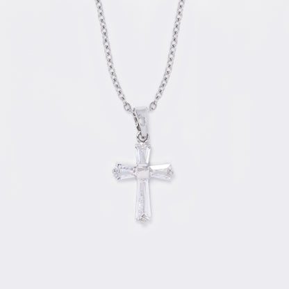CZYN5638 - CZ cross pendant on steel chain