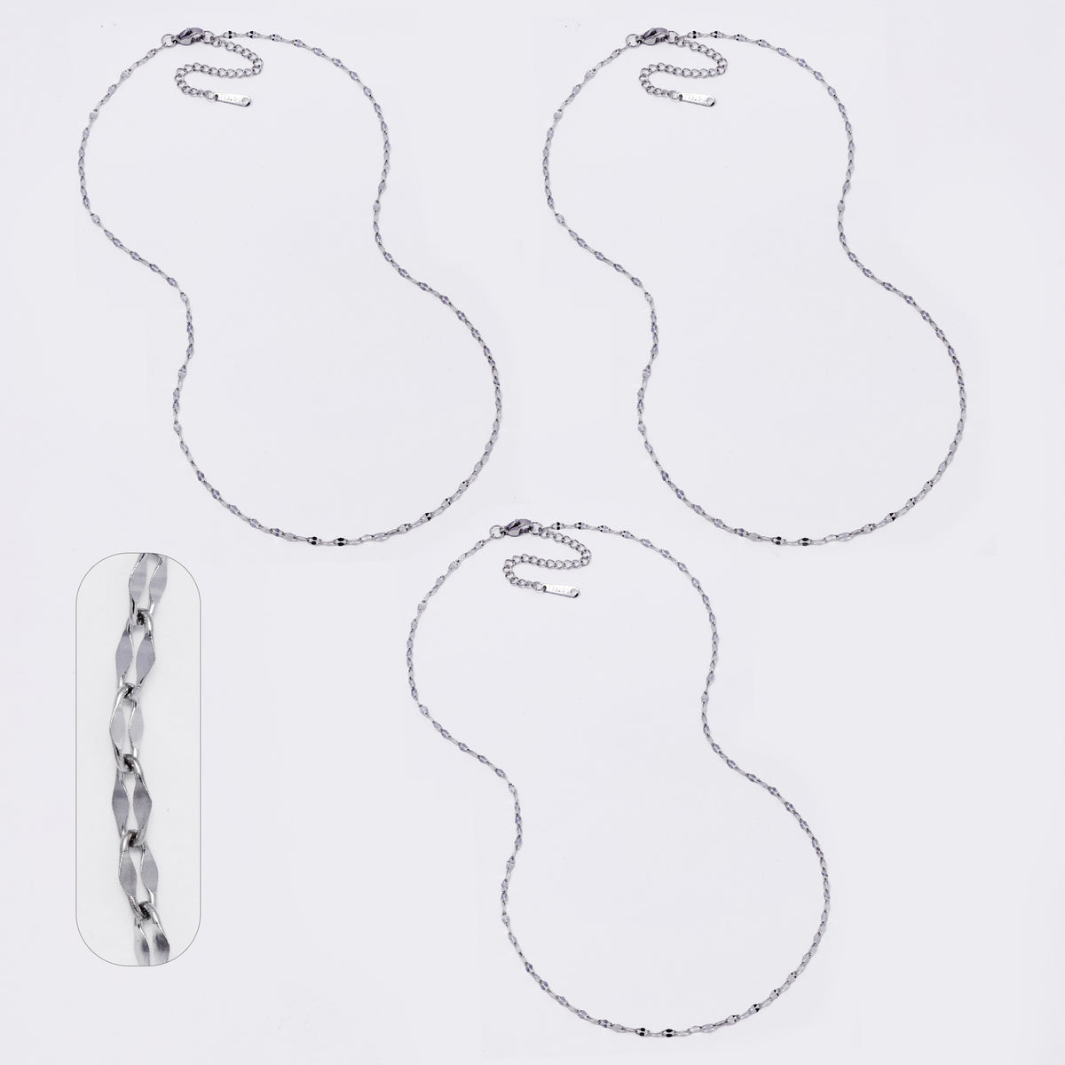 Stainless steel 3 pack 40+5cm sequin chain - SSYN5700