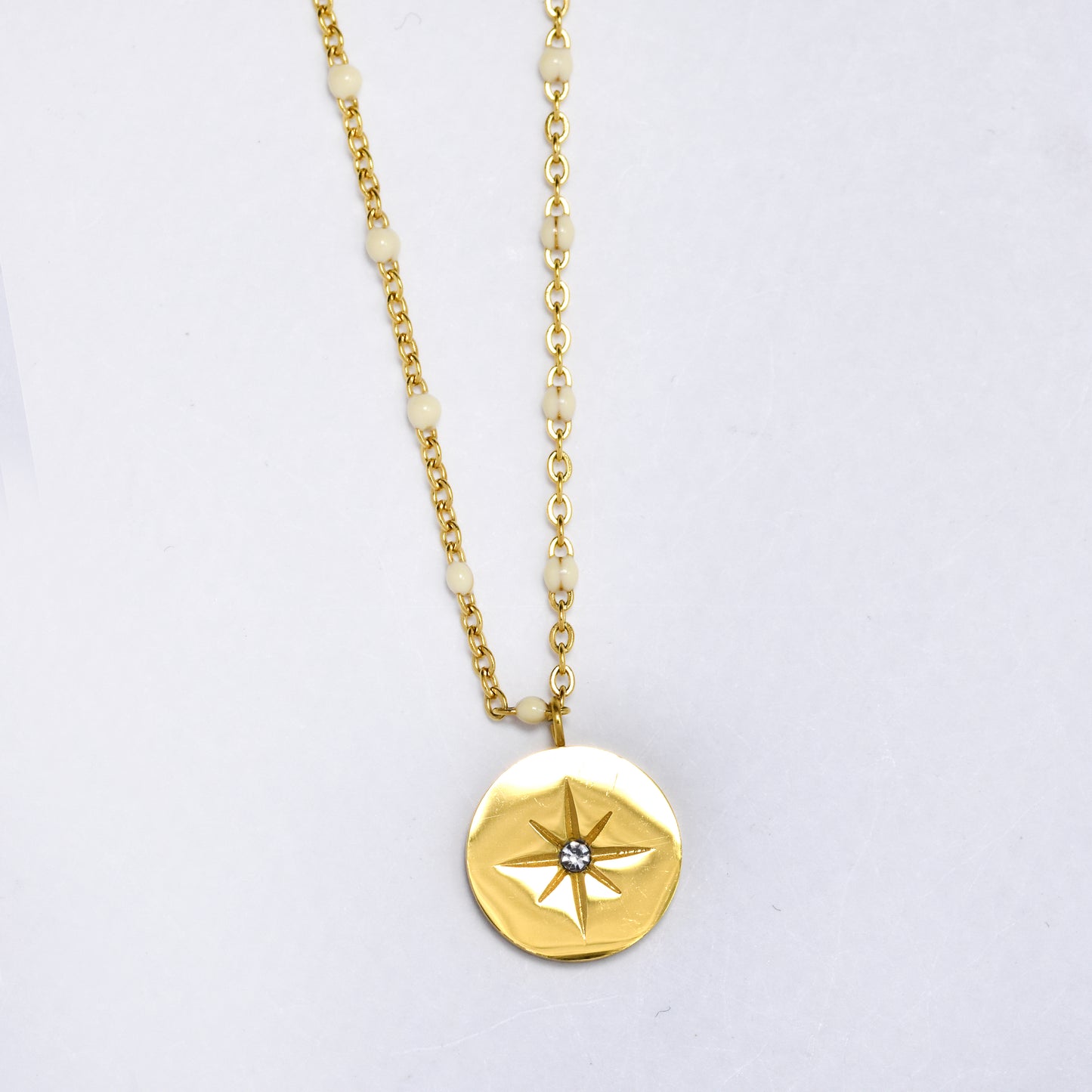 Steel enamel disk necklace - SSYN5835