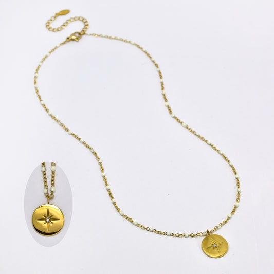Steel enamel disk necklace - SSYN5835