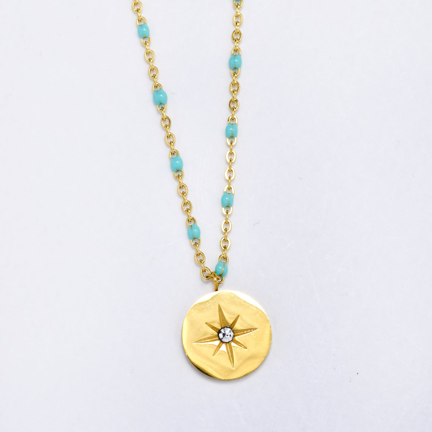 Steel enamel disk necklace - SSYN5835