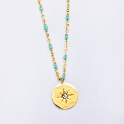 Steel enamel disk necklace - SSYN5835
