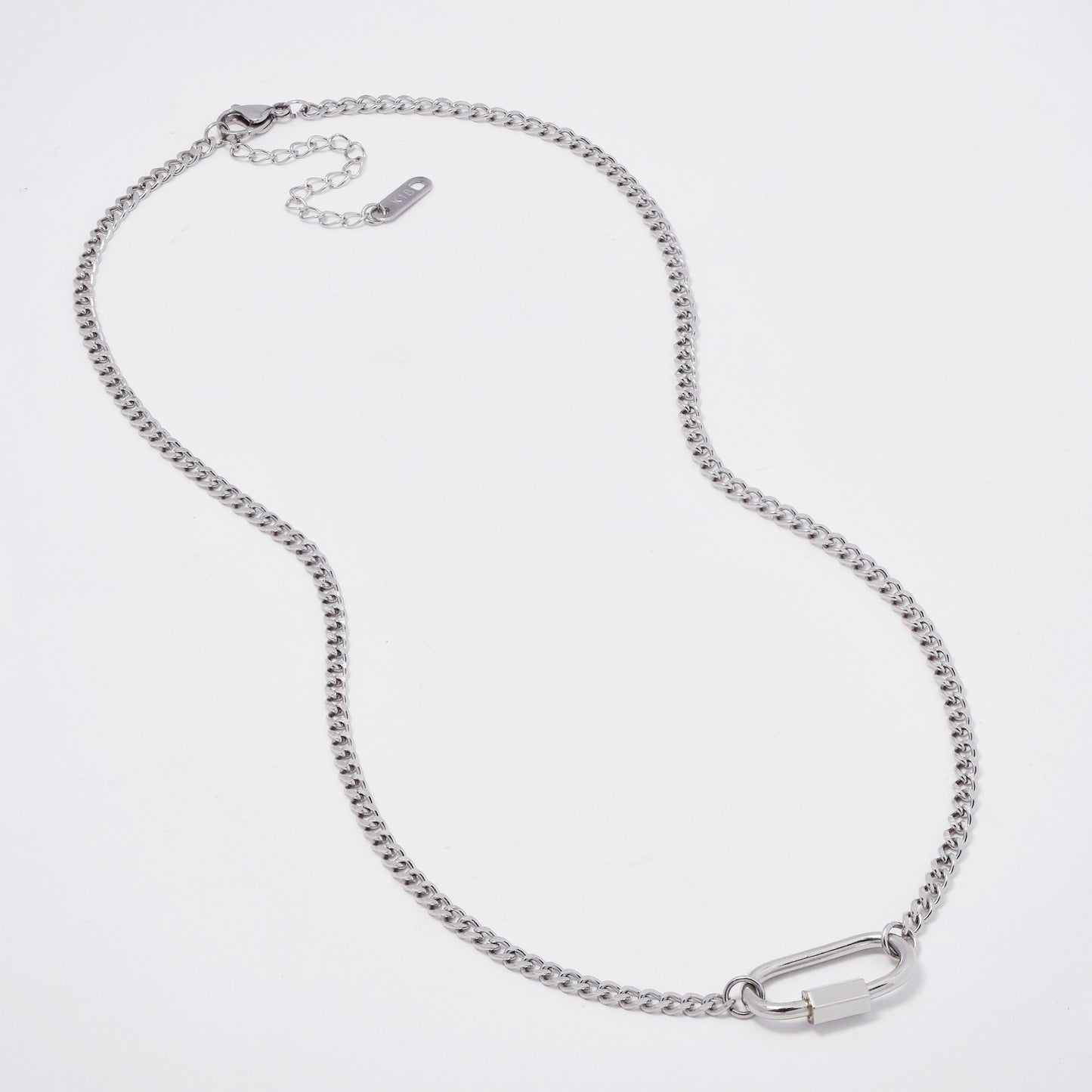 SSYN5876 - Steel curb link cutout oval necklace
