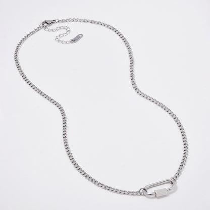 SSYN5876 - Steel curb link cutout oval necklace
