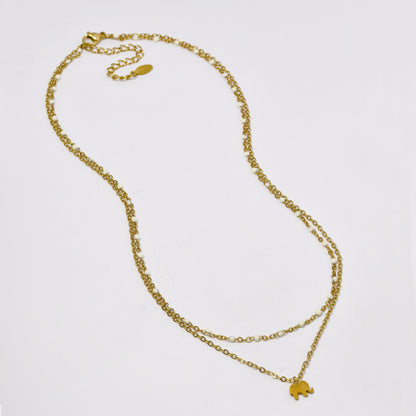 SSYN5882 - Steel 39cm + 5 cm double enamel chain with elephant