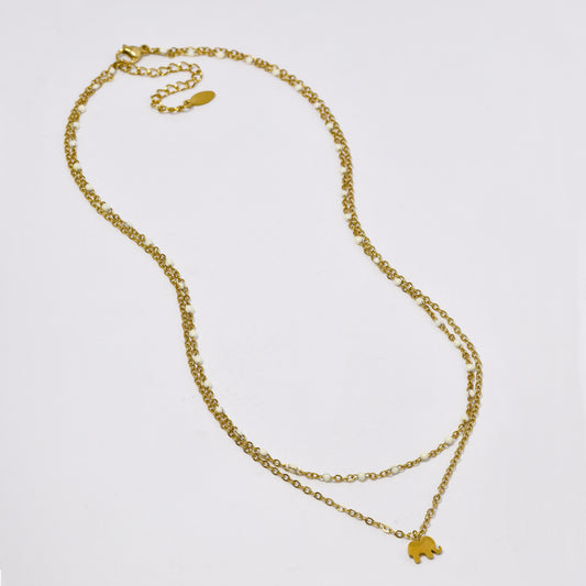 SSYN5882 - Steel 39cm + 5 cm double enamel chain with elephant