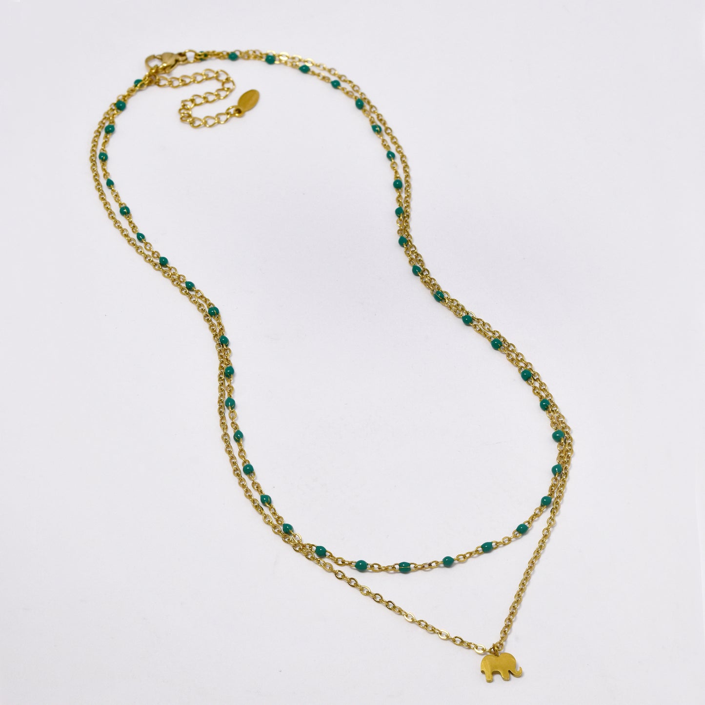 SSYN5882 - Steel 39cm + 5 cm double enamel chain with elephant