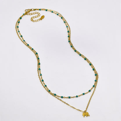 SSYN5882 - Steel 39cm + 5 cm double enamel chain with elephant