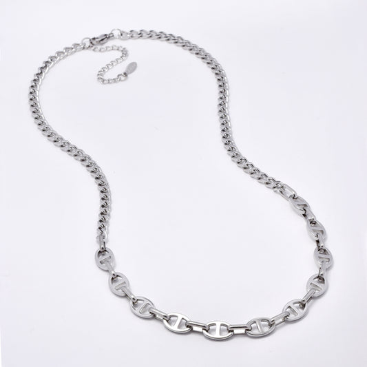 SSYN5918 - Steel marina and curb link necklace