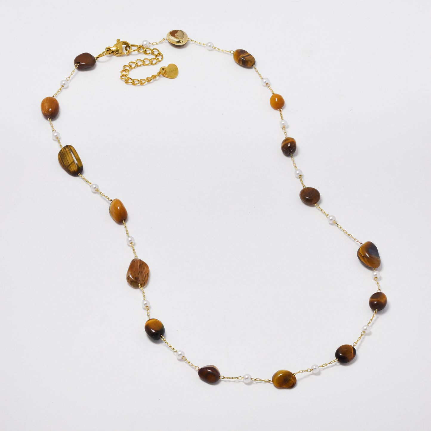 SSYN5922 - Steel natural stone and pearl necklace