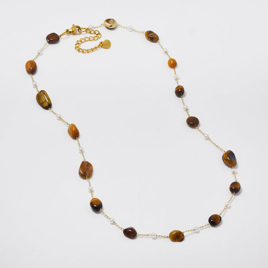 SSYN5922 - Steel natural stone and pearl necklace