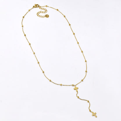 SSYN5941 - St Steel 39+5.5cm drop cross beaded necklace
