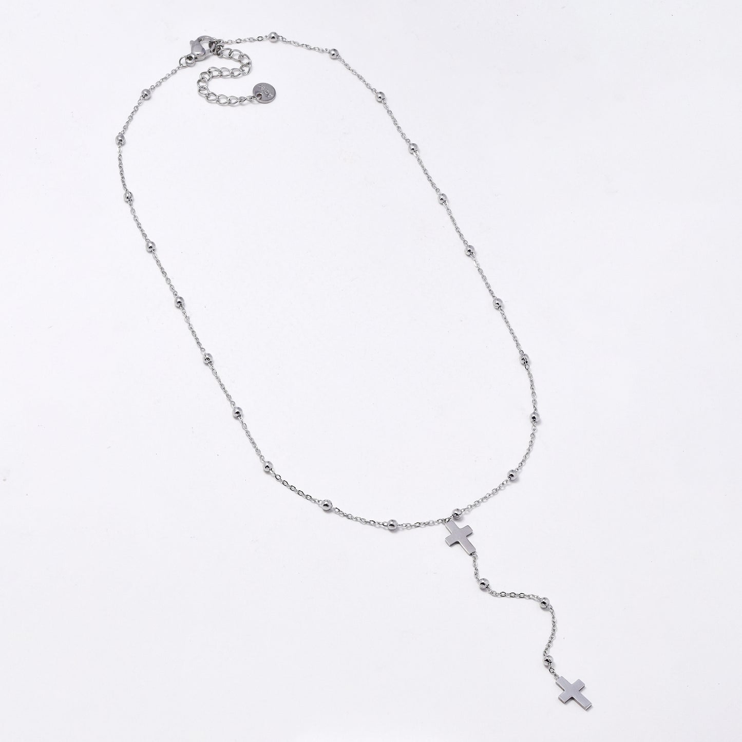 SSYN5941 - St Steel 39+5.5cm drop cross beaded necklace