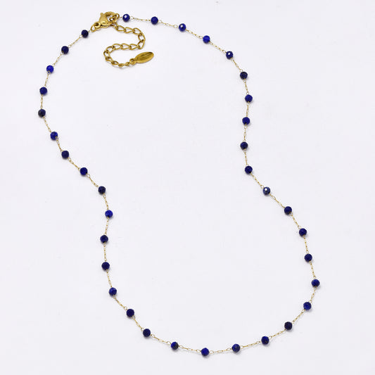 SSYN5942 - St Steel 40+5.5cm natural stone bead necklace