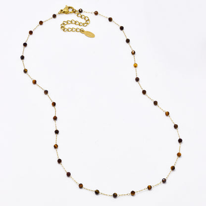 SSYN5942 - St Steel 40+5.5cm natural stone bead necklace
