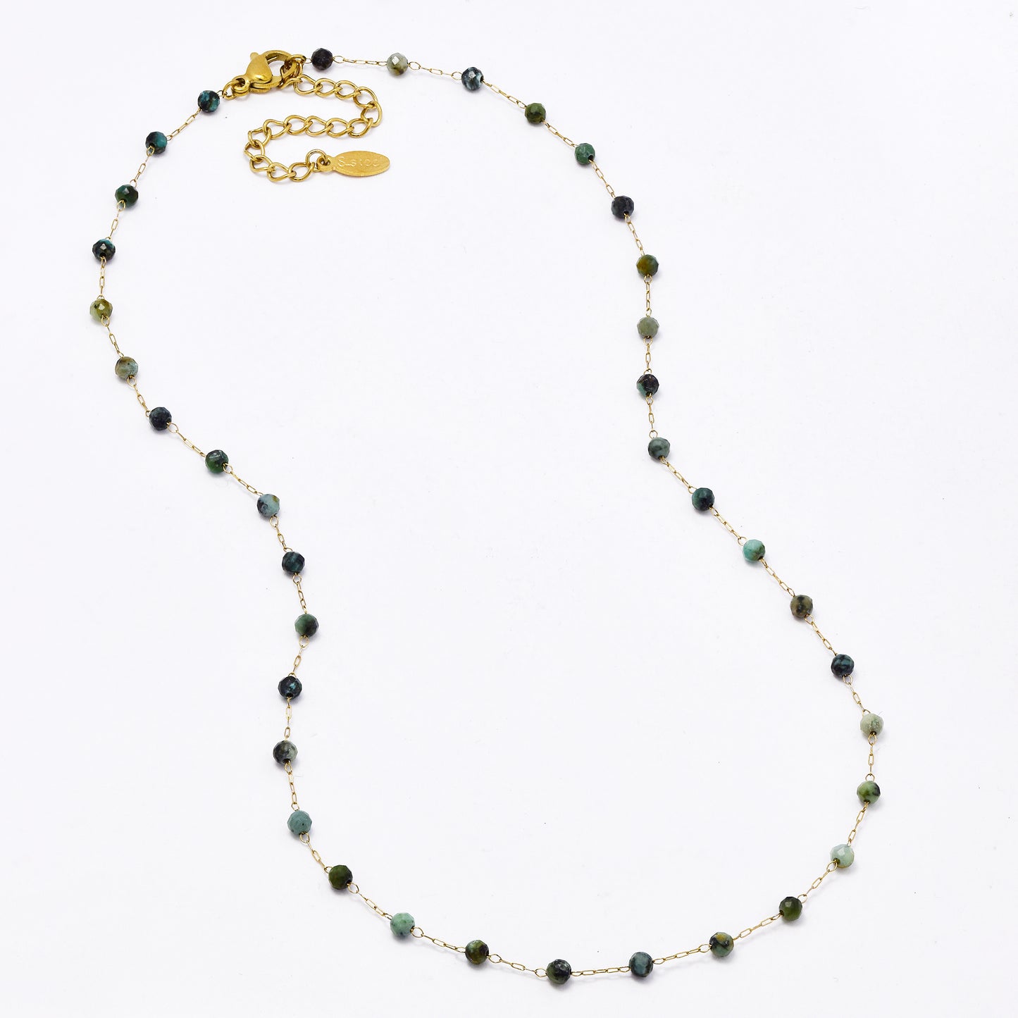 SSYN5942 - St Steel 40+5.5cm natural stone bead necklace
