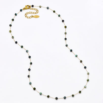SSYN5942 - St Steel 40+5.5cm natural stone bead necklace