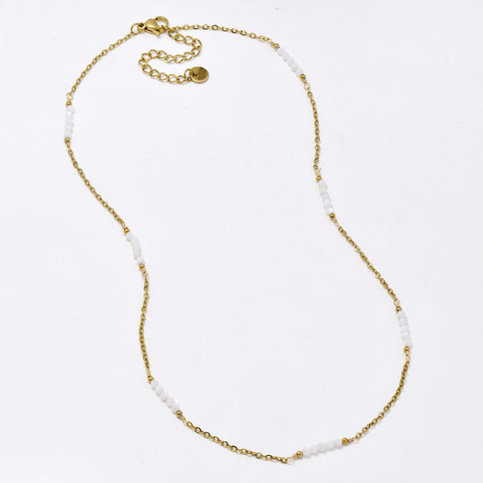 SSYN5949 - St Steel 41+5cm faceted bead necklace