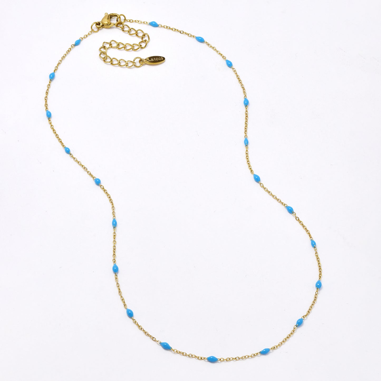 SSYN5950 - St Steel 39.5+5cm enamel bead necklace