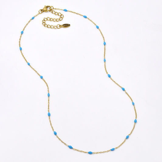 SSYN5950 - St Steel 39.5+5cm enamel bead necklace