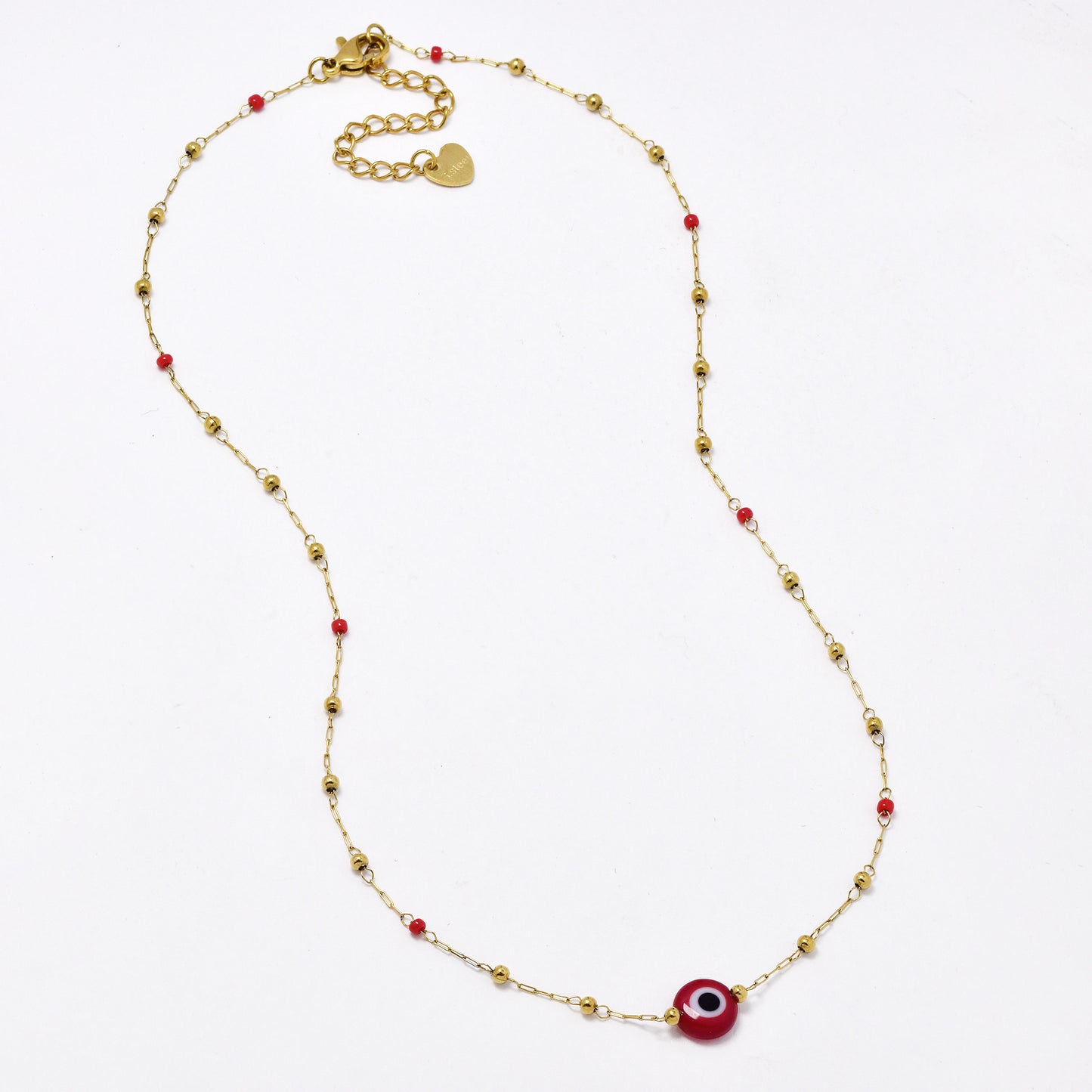 SSYN5951 - St Steel 40+5cm beaded evil eye necklace