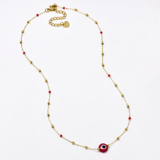 SSYN5951 - St Steel 40+5cm beaded evil eye necklace