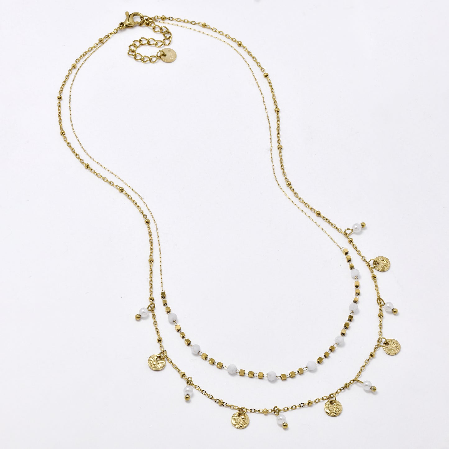 SSYN5954 - St Steel 46+4cm layered bead and disk necklace