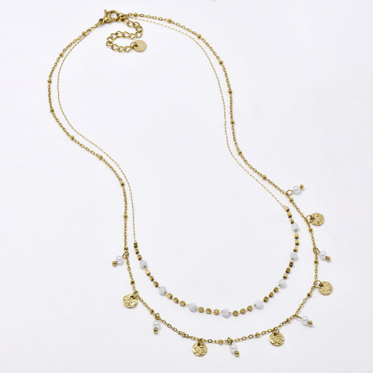 SSYN5954 - St Steel 46+4cm layered bead and disk necklace
