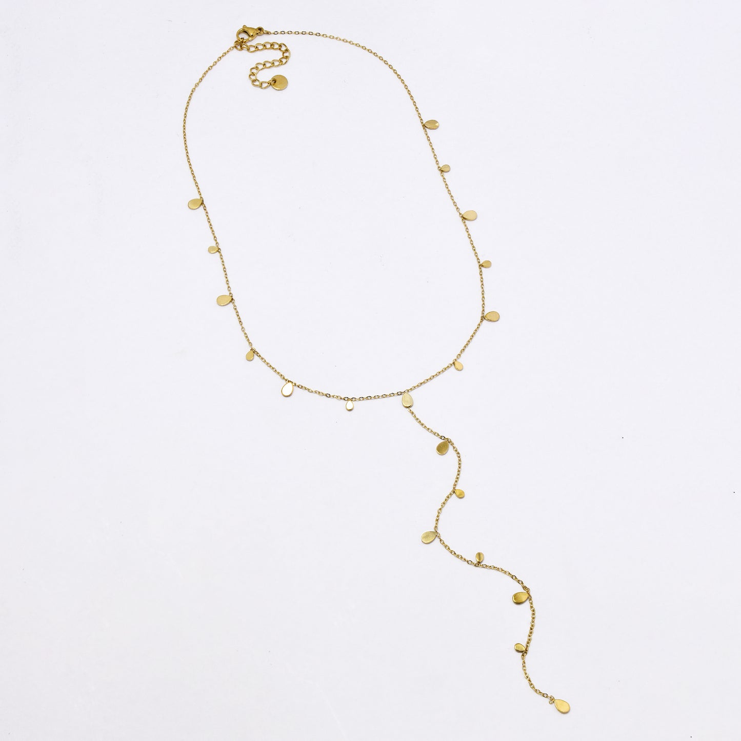 SSYN5955 - St Steel 39+5cm teardrop disk drop chain necklace