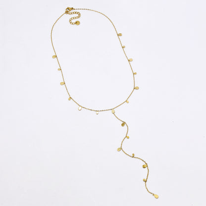 SSYN5955 - St Steel 39+5cm teardrop disk drop chain necklace